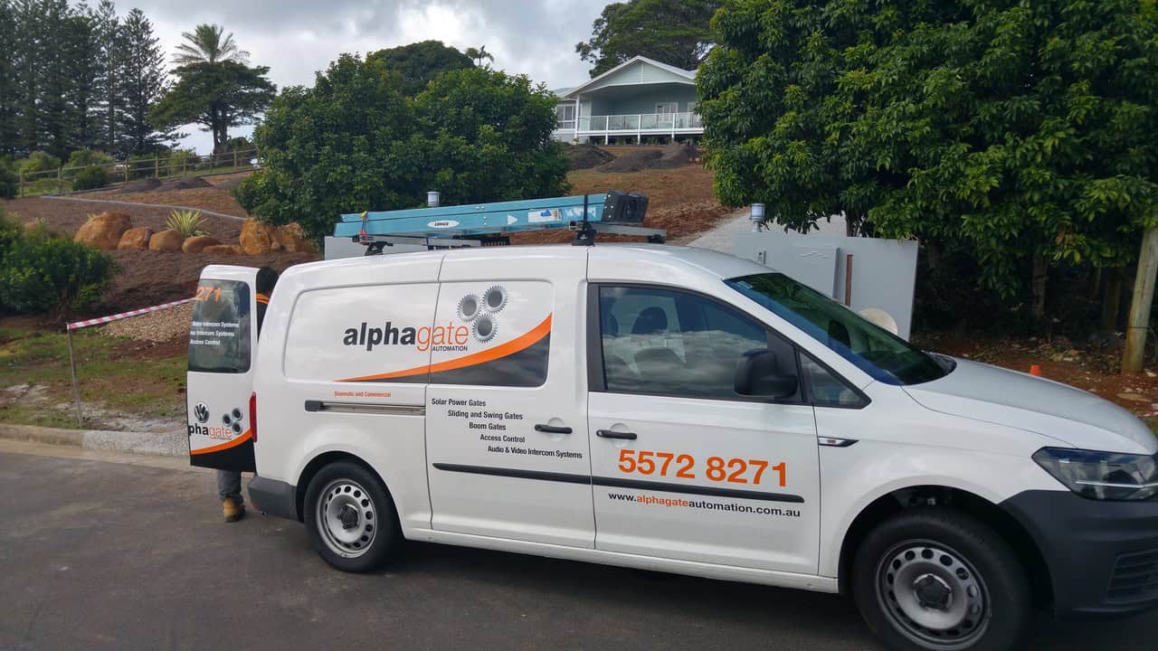Alpha Gate Automation service van parked onsite at a residential property in Terranora.